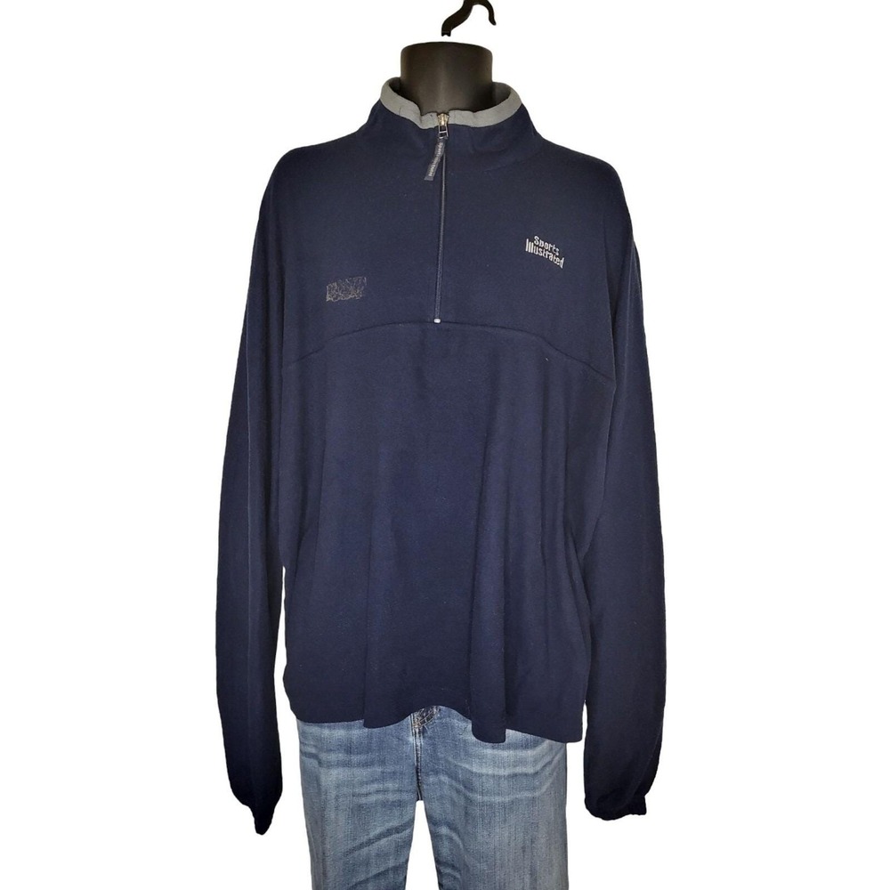 Vintage Sports Illustrated Mens XL Navy‎ Blue 1/4 Zip Fleece Pullover Promo Y2K